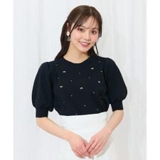 ビジュー＆リボンパーツニットプルオーバー