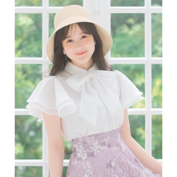 ウィルセレクション　フリル衿　BIG リボン　ブラウス　M くすみピンク ウィルセレクション フリル衿 BIG リボン ブラウス M くすみ