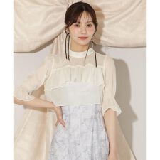 フリル切り替えシフォンブラウス