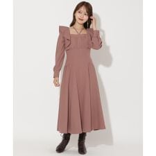 ネックリボンギャザー切り替えワンピース