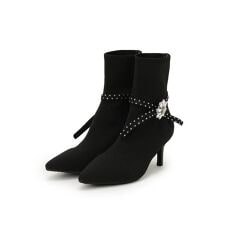 ビジューブローチ付きソックスブーツ