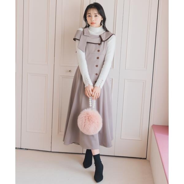 リボンプリントバブルスリーブフレアワンピース | ウィルセレクション