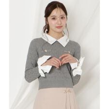 リボンカフスドッキングケーブルニット