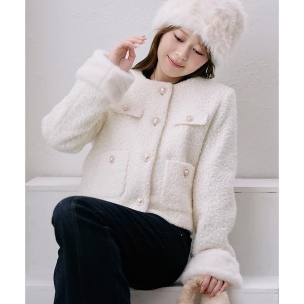 ノーカラーブークレショートコート | ウィルセレクション