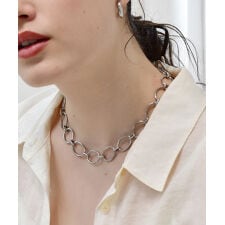 LHME オーバルチャンキーチェーンネックレス/シルバー/サージカルステンレス 金属アレルギー対応
