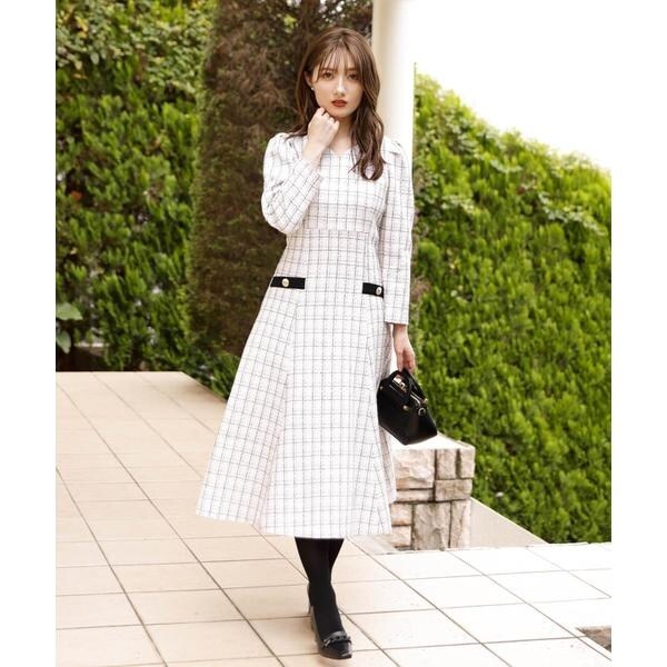 ハートネックチェックツイードワンピース | スウィングル(SWINGLE