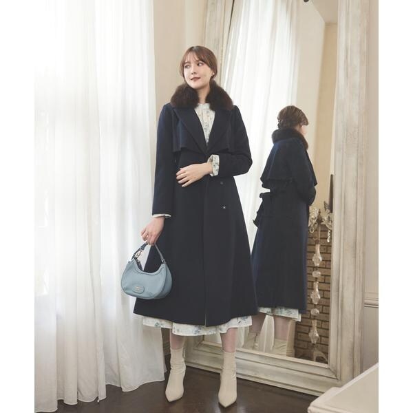 SWINGLE FOXファー付ウールトレンチコート AND COUTURE（アンドクチュール）の「FOXファー付きウール