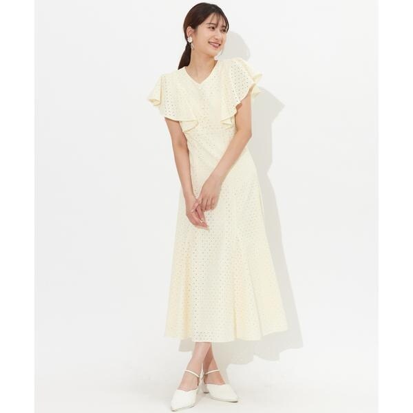 美品✨Swingleスウィングル　Vネック総レースフリルワンピース　M スウィングル Vネック総レース フリルスリーブワンピース - メルカリ