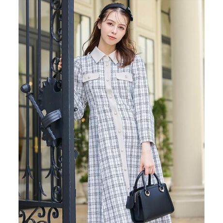 デザインボタン配色ツイードシャツワンピース | スウィングル(Swingle  