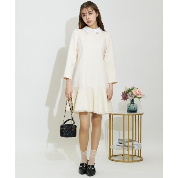 美品✨スウィングル　ヘムツイード2WAYシャツカラーワンピース【ネイビー】 ヘムツイード2WAYシャツカラーワンピース | スウィングル
