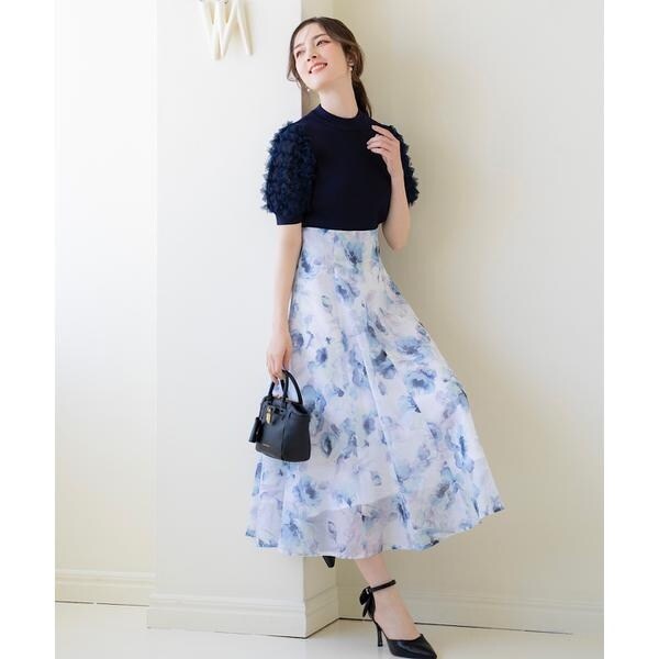 【美品】 Mercury DUO　ぼかしフラワーフレアスカート MERCURYDUO（マーキュリーデュオ）の「ぼかしフラワーフレア
