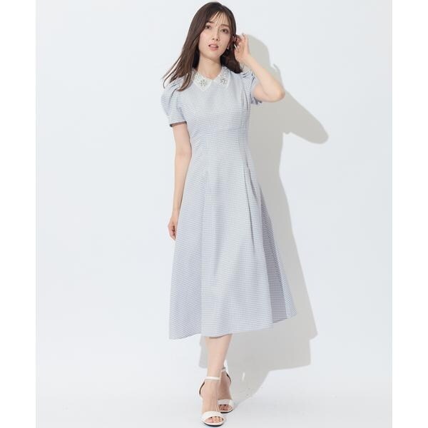 シアーレースカラーギンガムチェックプリンセスワンピース