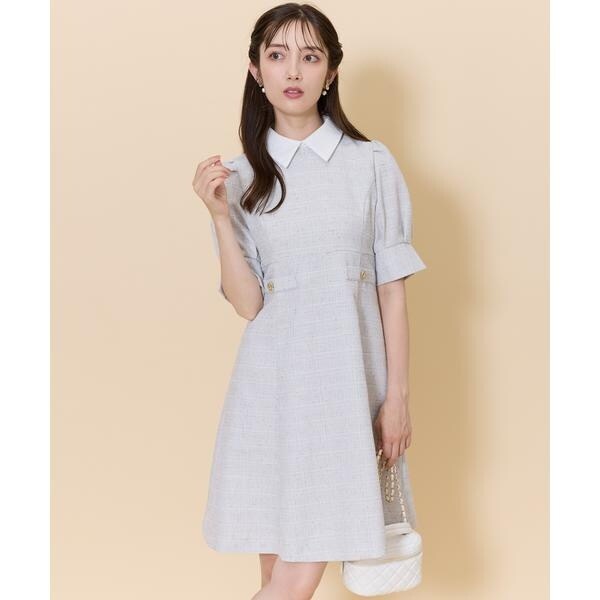 (新品未使用)2WAYバイカラー衿エレガンスツイードミニワンピース スウィングル SWINGLE 2WAYバイカラー衿エレガンスツイードミニ