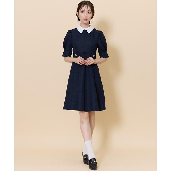 2WAYバイカラー衿エレガンスツイードミニワンピース