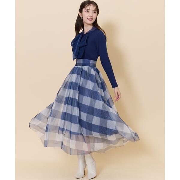 オリジナルチェックプリントチュールフレアスカート | スウィングル