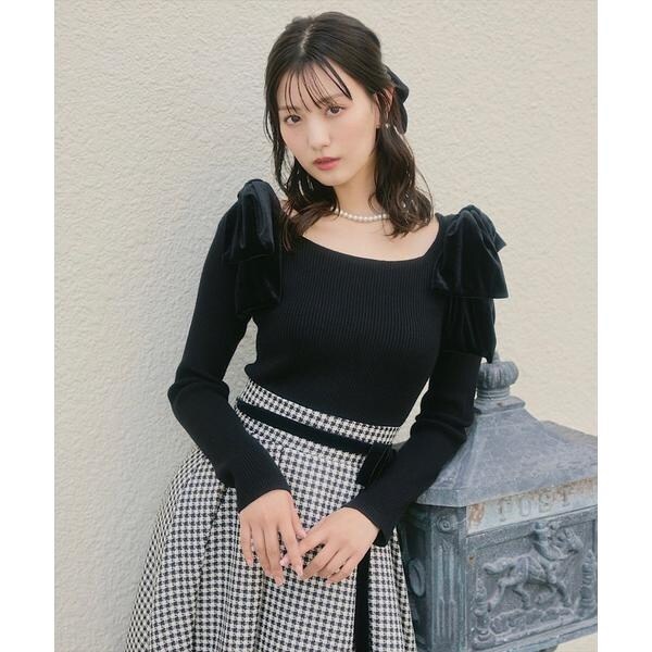 ベロアリボンスクエアネックニットプルオーバー | スウィングル