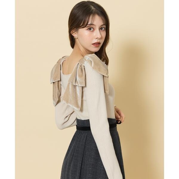 ベロアリボンスクエアネックニットプルオーバー | スウィングル