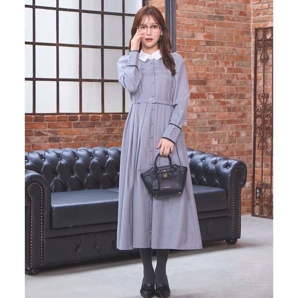 バイカラー衿パイピングタックフレアシャツワンピース | スウィングル