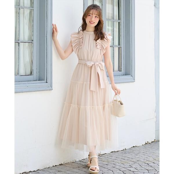Swingle ワンピース バックリボンカットジャガードドレス