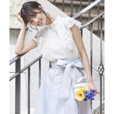 シフォン×レースフリルスリーブブラウス