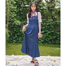 バックリボン異素材ドッキングマーメイドデニムワンピース