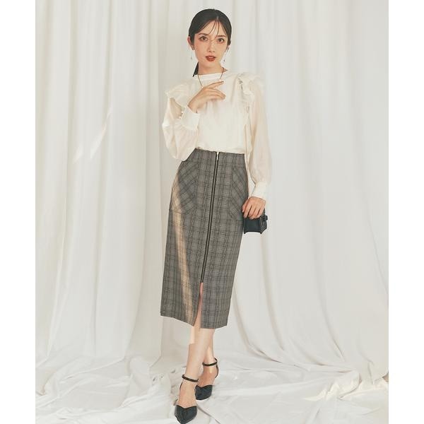 【超美品】SWINGLE フロントジップポケットデザインチェックスカート S フロントジップポケットデザインチェックスカート | スウィング