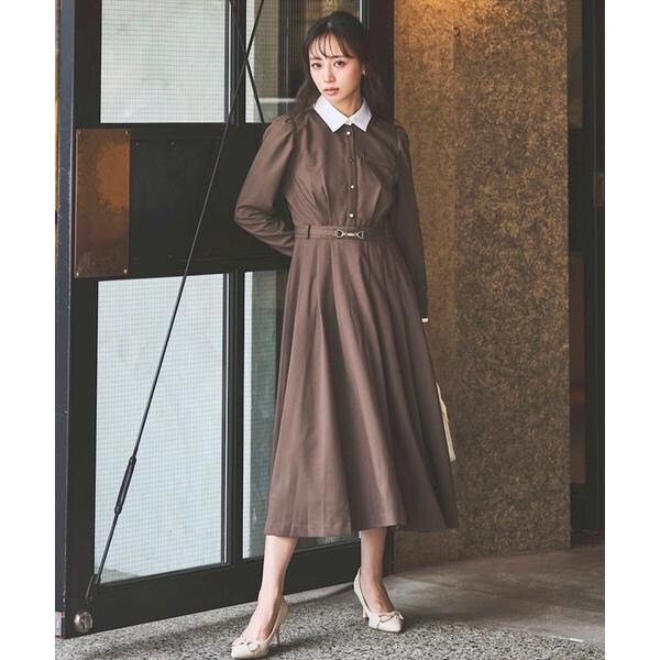 バイカラー衿パイピングフレンチスリーブシャツワンピース