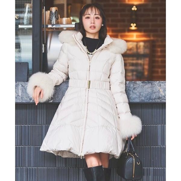 Swingle【昨季新品】FOXファー付フードショートウールコート フォックスファー付ショートダウン | スウィングル(SWINGLE