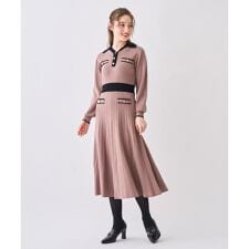 配色ポロニットワンピース