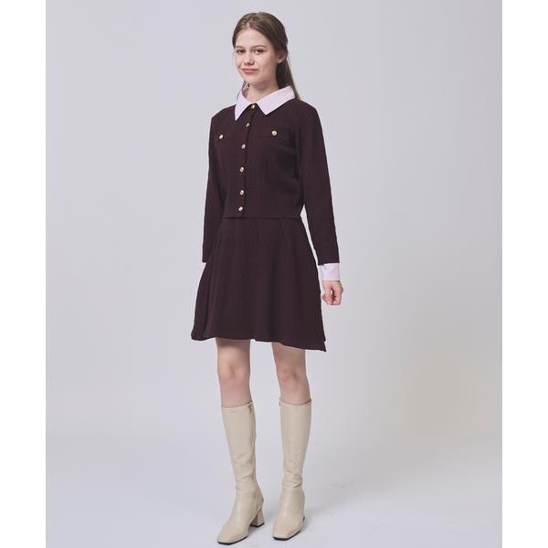 バイカラー衿パイピングタックフレアシャツワンピース | スウィングル