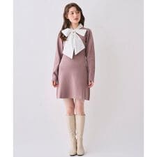 ボウタイリボン付きニットワンピース