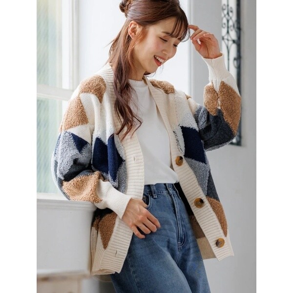 ANEW Golf チェック柄カーディガン M FUNALIVE カーディガン WS select クロスチェック柄オーバーサイズ