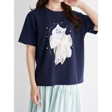 ネコリボン×パールTシャツ