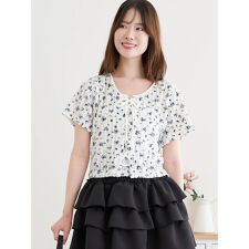 小花柄 レースアッププルオーバー