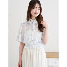 刺繍風プリント花柄ブラウス