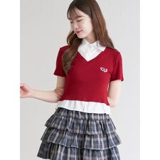 シャツレイヤード風トップス