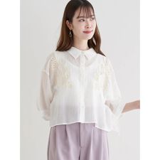 テープ刺繍シアーシャツ