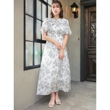 花柄シフォンケープワンピース