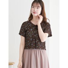 小花柄レースアップトップス