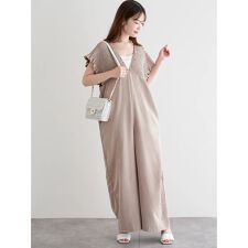 ピーチ起毛シャーリングサロペット