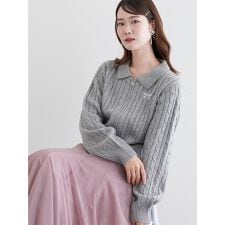 リボン刺繍ラメニットWZIPカーディガン