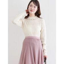 ビジュー付きリブニットトップス