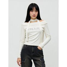 ラインストーンバックルオフショルニット