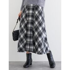 起毛チェック柄ミモレ丈スカート
