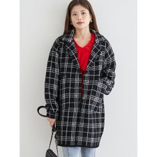 チェック柄ニットコート