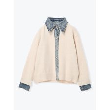 デニムレイヤード風ニットカーディガン