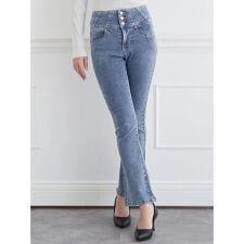 3連ボタンハイウエストフレアデニムパンツ