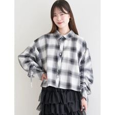 ラインストーン ショート丈チェックシャツ