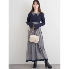 リブ切り替えドットワンピース