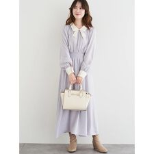 襟レースシャーリングワンピース